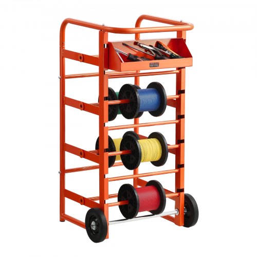 VEVOR Drahtspulenhalter 440x385x970 mm, 11 Querstangen, rollender Kabelspulenspender, freistehendes Kabelregal mit Ablagefach, 136 kg Kapazität, für Elektro-, Industrie- und Einzelhandel