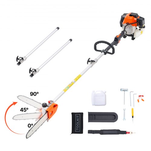 VEVOR Benzin-Hochentaster 43ccm Hubraum 2-Takt, Motorsäge mit rotierendem Kopf, Teleskopsäge mit 2,16-3,66 m ausziehbarer Stange, 25,4 cm Schwert, 850 ml Kraftstofftank, zum Baumschneiden