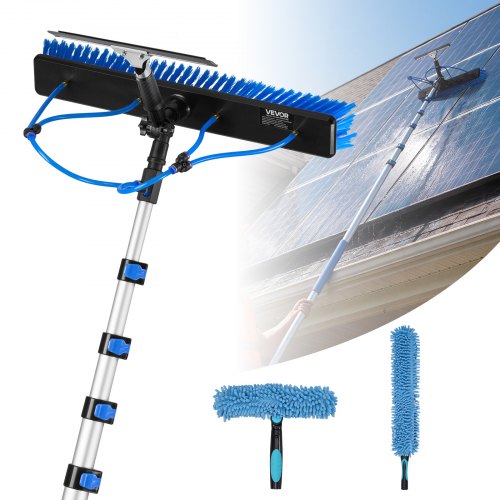 VEVOR 2-in-1 Teleskop Waschbürste für Solarpanel, Photovoltaik Reinigungsset mit 2-10m Alu-Teleskop 20m Wasseranschluss Abzieher & Seifenspender, Reinigungsbürste für Solaranlage Fenster Terrassendach