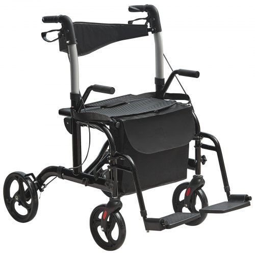 

VEVOR 2-in-1 Rollator und Transportstuhl zusammenklappbare Rollator-Rollstuhl-Kombination und Fußstützen leichter Aluminium-Rollator mit verstellbarem Griff All-Terrain-Räder 136 kg Schwarz