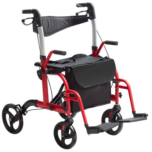 

VEVOR 2-in-1 Rollator und Transportstuhl für Senioren, zusammenklappbare Rollator-Rollstuhl-Kombination und Fußstützen, leichter Aluminium-Rollator mit verstellbarem Griff, All-Terrain-Räder, 136 kg