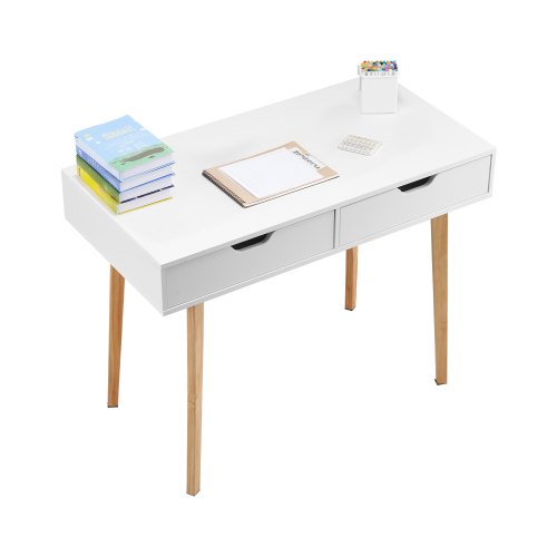 VEVOR Kleiner Schreibtisch mit Schublade Arbeitsschreibtisch Holz Weiß + Holz