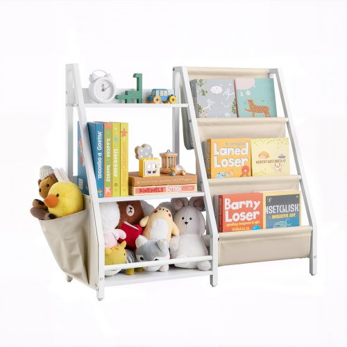VEVOR Kinderbücherregal Spielzeugaufbewahrung für Kleinkinder Bücherregal mit Stofffächern & Seitentasche, Kinderregal für Kinderzimmer Spielzimmer Kindergarten Kinderkrippe 850 x 300 x 755 mm