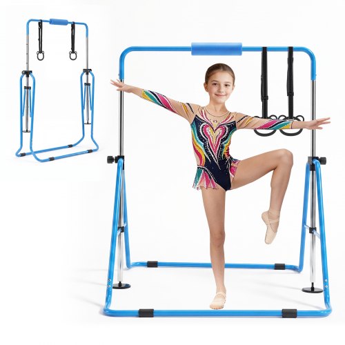 

VEVOR Gymnastikstange für Kinder mit 63,5 kg Tragkraft, Klappbares Turnreck mit Turnringen, Höhenverstellbare Turnstange für Indoor- und Outdoor-Training, Heimtrainingsgerät für Kinderturnen, Blau
