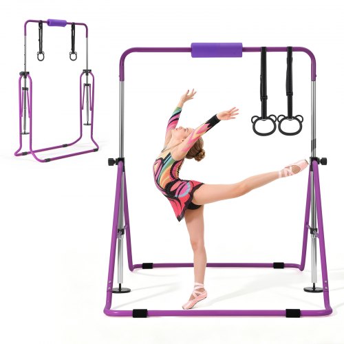 

VEVOR Gymnastikstange für Kinder mit 63,5 kg Tragkraft, Klappbares Turnreck mit Turnringen, Höhenverstellbare Turnstange für Indoor- und Outdoor-Training, Heimtrainingsgerät für Kinderturnen, Lila