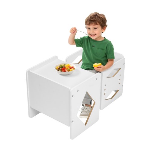 

VEVOR Montessori Tisch Stuhlset Kleinkindertischset (1 Tisch + 1 Stuhl) aus Holz für 1–5-Jährige, höhenverstellbarer Aktivitätstisch Spieltisch für Kinder, ideal zum Lesen Essen Spielen – Weiß