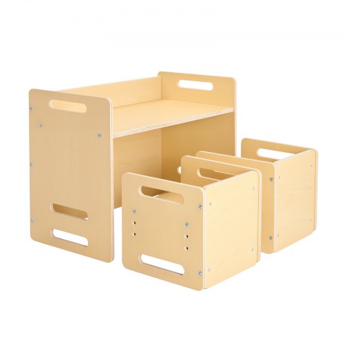

VEVOR Montessori Tisch Stuhlset Kleinkindertischset (1 Tisch + 2 Stühle) aus Holz für 1–5-Jährige, höhenverstellbarer Kinderstul, Aktivitätstisch Spieltisch ideal zum Lesen Essen Spielen – Natur
