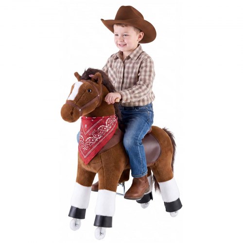 VEVOR Reitpferd auf Rollen 93cm, 80kg Belastbare Stehpferd mit Soundfunktion, Spielpferd mit Erhöhtem Sitz Griffen & Pedalen, Braunes Schaukelpferd zum Draufsitzen & Reiten für Kinder ab 6 Jahren
