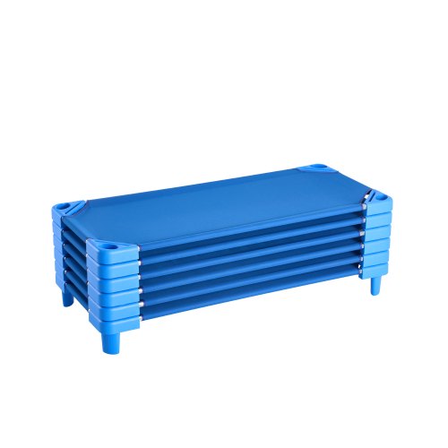 VEVOR stapelbares Kinderbett 6er-Pack tragbare Kleinkinder-Schlafbetten, Standardgröße 130 x 57 x 15 cm, Kindertagesstättenbetten Vorschulklassenzimmer zum Schlafen Ausruhen Mittagsschlaf, blau