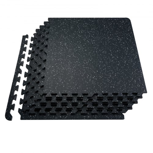 VEVOR Bodenmatten 12 Stk. Gummioberfläche & EVA-Schaum, 61 x 61 cm Trainingsmatten mit 48 Quadratfuß Abdeckung, ineinandergreifende Gymnastikmatten für Fitnessstudio Garage, Schwarz & Weiß