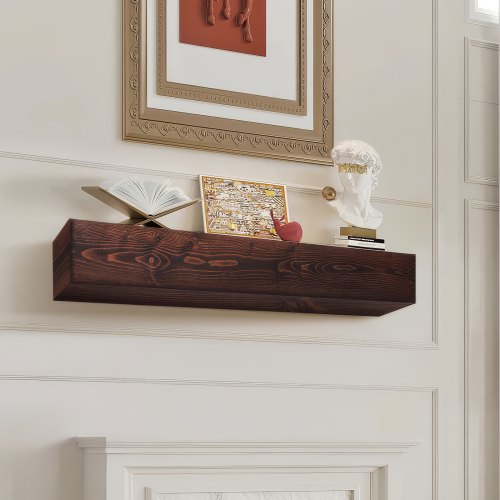 VEVOR Kaminsims, 152,4 x 20,3 x 15,2 cm, Tragkraft 22,7 kg, Kaminsims aus Naturholz für über dem Kamin, schwebendes Bauernhausregal zur Wandmontage, handgefertigter Kaminsims als Wanddekoration, rustikales Braun
