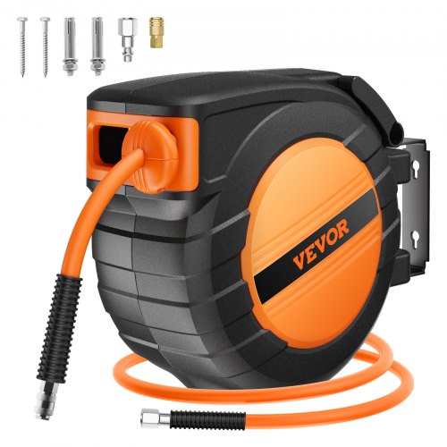 

VEVOR Druckluft Schlauchtrommel, 9,52 mm x 15,24 m Luftschlauch, max. 300 PSI, Schlauchaufroller mit automatischem Aufrollen, Decken-/Wandmontage, geschlossene PP-Rolle & 180°-Schwenkhalterung