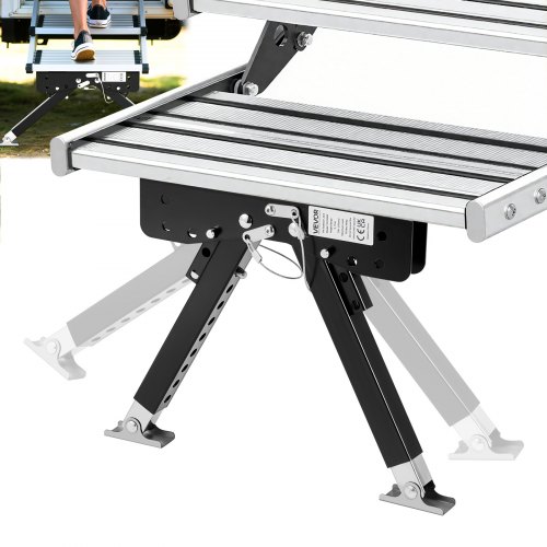 VEVOR RV-Stufenstabilisator, höhenverstellbares Stufenstütz-Set, Treppenstabilisatoren aus pulverbeschichtetem Stahl für Wohnwagen Reiseanhänger Wohnmobile, verstellbar 76,2-381 mm