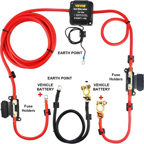 VEVOR Doppelbatterie Trennrelais 12 V Split Charge Kit, 140 A spannungsempfindliches Relais Set -30-105 ℃, automatisches Ladegerät & 5 m Kabel Set für Lastwagen, Wohnmobil, Werkstatt, Auto & Schiff