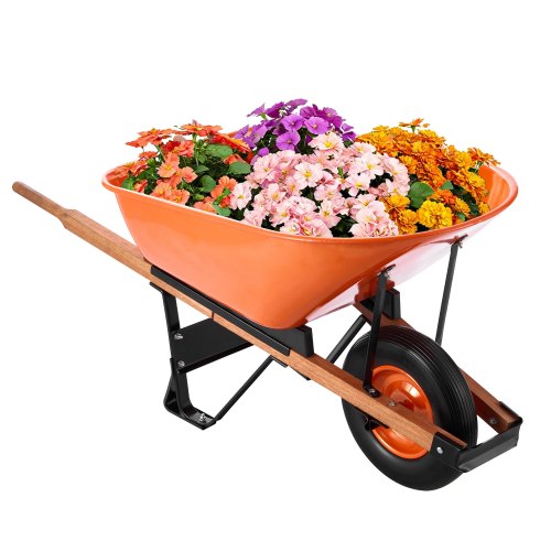 VEVOR Schubkarrenwagen, 6 Kubikfuß Tragkraft und 330 lbs Fassungsvermögen, einrädriger Garten-Schubkarrenwagen mit Metallgriff und 16 Zoll breiten Spurrädern, leicht zu beladender Gartenkarren und Wagen für Rasen und Farm