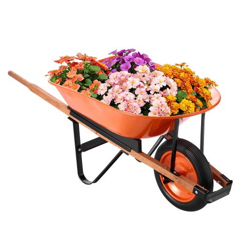 

VEVOR Schubkarrenwagen, 5 Kubikfuß Tragkraft und 330 lbs Fassungsvermögen, einrädriger Gartenkipper, Gartenwagen mit Metallgriff und 16 Zoll breiten Spurrädern, leicht zu beladender Mehrzweck-Gartenwagen und Wagen für Rasenfarm