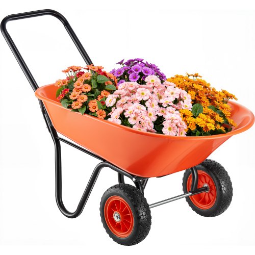 VEVOR Schubkarrenwagen, 5 Kubikfuß Ladevolumen und 397 lbs Fassungsvermögen, 2-rädriger Gartenkipper, Gartenwagen mit Griff und 10 Zoll breiten Spurrädern, leicht zu beladender Gartenwagen und Wagen für den Rasen im Freien