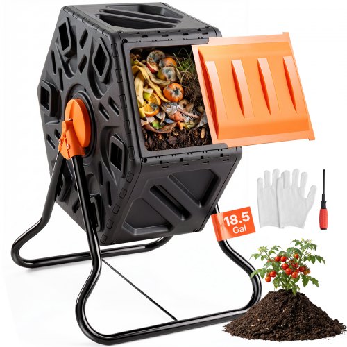 VEVOR Tumbling-Komposterbin Komposter Tumbler 70 L, Trommelkomposter 360° Drehbar Multifunktionaler Tumbling Komposter 605 x 510 x 730 mm, 20 kg Belastbarer Garten Kompostbehälter inkl. Handschuhe