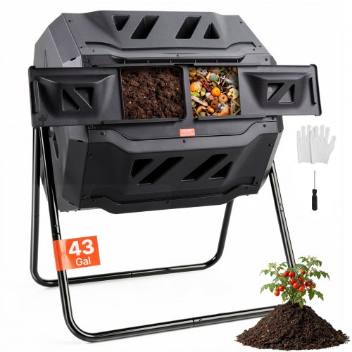 VEVOR Tumbling-Komposterbin Komposter Tumbler 162,7 L, Trommelkomposter Drehbar Doppelraum Tumbling Komposter 735 x 625 x 955 mm, 50 kg Belastbarer Garten Kompostbehälter inkl. Handschuhe