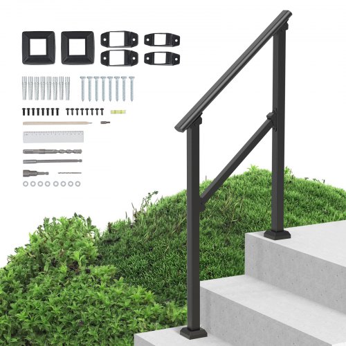 VEVOR Handläufe für Außentreppen, 2-3-stufiges Treppenhandlauf-Set, Übergangsgeländer aus Karbonstahl mit Montagesatz, Treppengeländer für Senioren, Betonstufen & Veranda & Deck, schwarzes Vierkantrohr