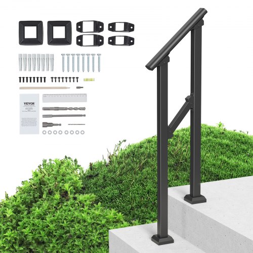 VEVOR Handläufe für Außentreppen, 1–2-stufiges Treppenhandlauf-Set, Übergangsgeländer aus Karbonstahl mit Montagesatz, Treppengeländer für Senioren, Betonstufen & Veranda & Deck, schwarzes Vierkantrohr FGDHGZLSLZFSL278CV0