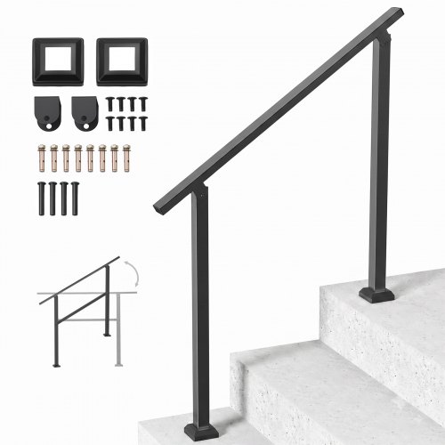 VEVOR Handlauf 103 cm, Treppengeländer-Set für 2-3 Stufen, schwarzes Vierkantrohr mit horizontaler Stange, Stützgeländer aus Karbonstahl für Senioren, Beton- & Decktreppen