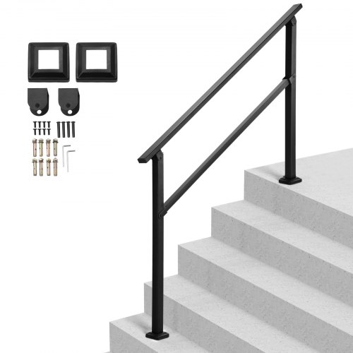VEVOR Handlauf 138 cm, Treppengeländer-Set für 4-5 Stufen, schwarzes Vierkantrohr mit horizontaler Stange, Stützgeländer aus Karbonstahl für Senioren, Beton- & Decktreppen