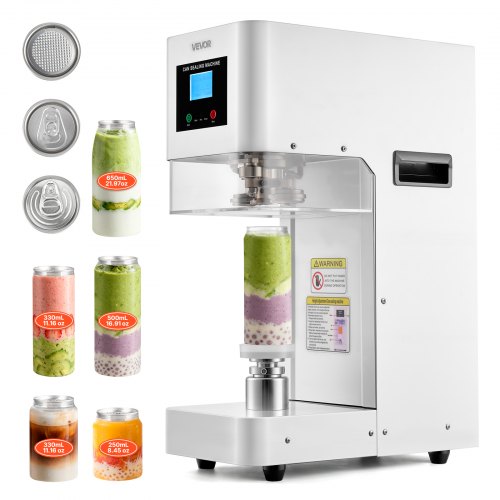 VEVOR Automatische Dosenverschließmaschine Dosenverschließer für 55mm Weiß, Für 250/330/500/650ml Kunststoff-/Aluminiumdosen, Höheverstellbar, One-Touch, Zähler, Elektr. Dosenverschließgerät für Cafés