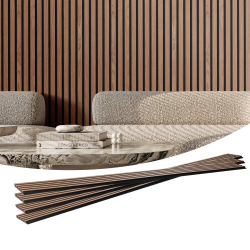 

VEVOR Akustikpaneele, Akustikplatten, 2400 x 200 mm, MDF-Akzent-Holzwandpaneele für moderne Innenwände, Wandpaneele aus Kunstholz für stilvolles Dekor und Geräuschreduzierung, Walnuss, 4er-Set