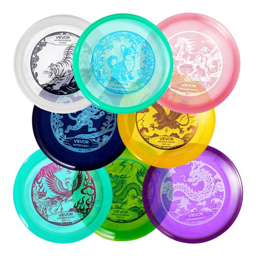 

VEVOR Discgolf-Set Starterset (8 Stk.), Anfänger-Frisbees für Ganzkörper-Krafttraining, mit Putter, Mid-Range, Driver, PDGA-geprüft, für Garten Rasen Strand Park im Freien