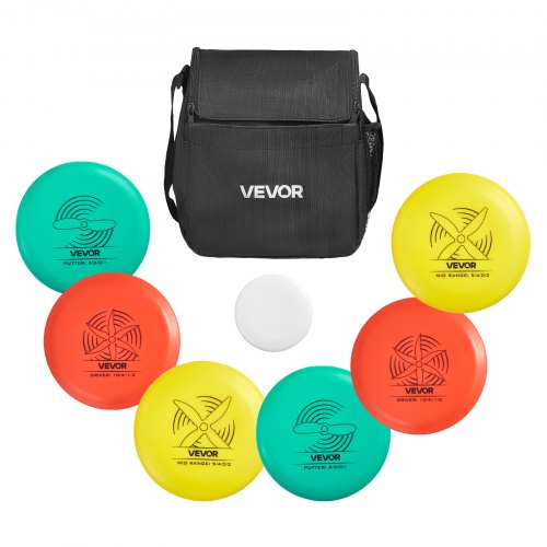 

VEVOR Disgolf Set Disc Golf Scheiben (6 + 1 Stk.) für Anfänger, Starter-Set mit Putter, Mid-Range, Driver, inklusive Mini-Marker, tragbarer Rucksack, für Garten Rasen Strand und Park im Freien、
