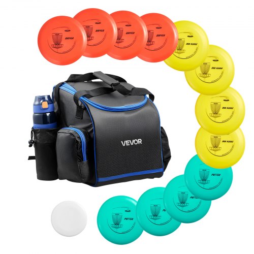 

VEVOR Disgolf Set Disc Golf Scheiben (12 + 1) für Anfänger, Starter-Set, mit Putter, Mid-Range, Driver, inklusive Mini-Marker, tragbarer Rucksack, für Garten Rasen Strand und Park im Freien
