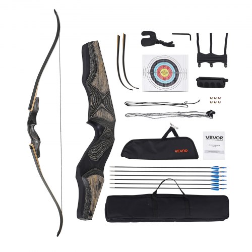 VEVOR Recurvebogen & Pfeile Set (1524 mm) Takedown-Bögen aus Holz, Rechtshänder ergonomisches Recurvebogen-Paket, Langbogen für Zieltraining im Freien, Anfänger bis Fortgeschrittene, 15,88 kg