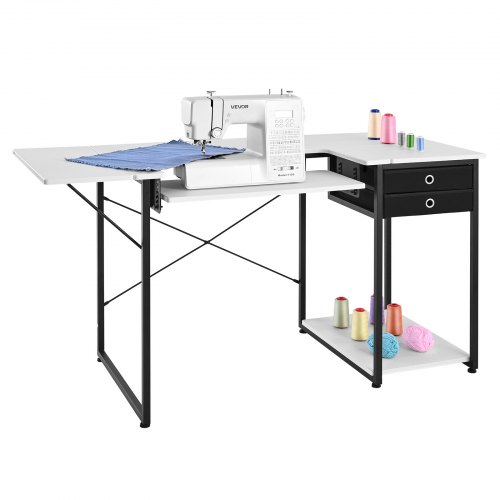 VEVOR Nähtisch Nähmaschinentisch mit klappbarer Tischplatte & verstellbarer Ablage & Stahlbeinen & Schublade, Mehrzwecktisch Computertisch für Zuhause Modestudio Kunststudio Bildungseinrichtung