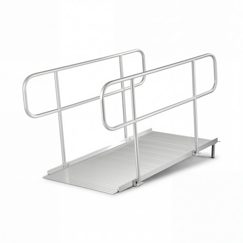 

VEVOR Rollstuhlrampe mit Handläufen, 1806x830x1080 mm Schwellenrampe mit Max. 453,6 kg Tragkraft, Rutschfeste Auffahrschiene aus Alu, Tragbare Auffahrrampe für Scooter Türschwelle Bordsteine Treppen