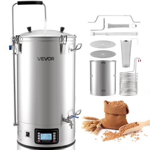 

VEVOR elektrisches Bierbraugerät Bierbrauanlage Braukessel 60 L Hausgebrauch, Maischekochgerät mit Rezeptspeicher & Automatik-/Manuellmodus & Bedienfeld & Zirkulationsrohr, Brausystem