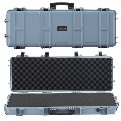 VEVOR Waffenkoffer mit Hartschale für Langwaffen, abschließbarer Gewehrkoffer mit vorgeschnittenen Schaumstoffen, Langwaffenkoffer Waffenaufbewahrung rollbar IP67 wasserfest, 1089x392x155 mm Grau