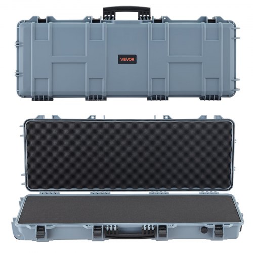 VEVOR Waffenkoffer mit Hartschale für Langwaffen, abschließbarer Gewehrkoffer mit vorgeschnittenen Schaumstoffen, Langwaffenkoffer Waffenaufbewahrung rollbar IP67 wasserfest, 1090x410x155 mm Grau