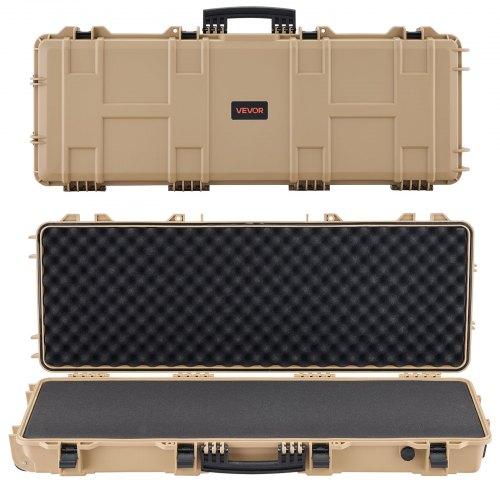 VEVOR Waffenkoffer mit Hartschale für Langwaffen, abschließbarer Gewehrkoffer mit vorgeschnittenen Schaumstoffen, Langwaffenkoffer Waffenaufbewahrung rollbar IP67 wasserfest, 1042x352x91 mm Khaki
