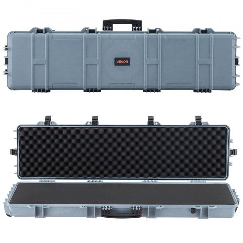 VEVOR Waffenkoffer mit Hartschale für Langwaffen, abschließbarer Gewehrkoffer mit vorgeschnittenen Schaumstoffen, Langwaffenkoffer Waffenaufbewahrung rollbar IP67 wasserfest, 1380x385x165 mm Grau
