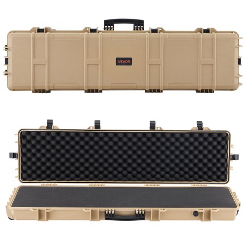 VEVOR Waffenkoffer mit Hartschale für Langwaffen, abschließbarer Gewehrkoffer mit vorgeschnittenen Schaumstoffen, Langwaffenkoffer Waffenaufbewahrung rollbar IP67 wasserfest, 138 x 38,5 x 16,5 cm Khaki
