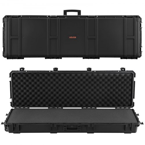 VEVOR Waffenkoffer mit Hartschale für Langwaffen, abschließbarer Gewehrkoffer mit vorgeschnittenen Schaumstoffen, Langwaffenkoffer Waffenaufbewahrung rollbar IP67 wasserfest, 1391x435x188 mm Schwarz