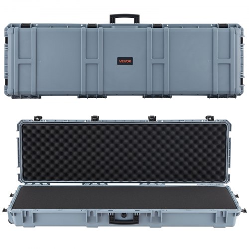 VEVOR Waffenkoffer mit Hartschale für Langwaffen, abschließbarer Gewehrkoffer mit vorgeschnittenen Schaumstoffen, Langwaffenkoffer Waffenaufbewahrung rollbar IP67 wasserfest, 1391x435x188 mm Grau