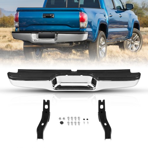 VEVOR Heckstoßstange, Kompatibel mit 1995-2004-Toyota Tacoma, Chromstahl-Heckstoßstange, Montage-Ersatz-Heckstoßstange mit Kennzeichenbeleuchtung und Trittpolster, ohne Sensorlöcher, für TO1102215