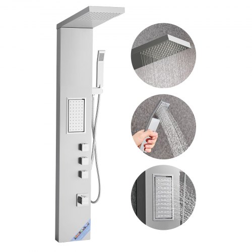 

VEVOR Duschpaneel-Turmsystem (3 in 1) mit Regenwasserfall-Duschkopf, (1345 mm) Duschsäule aus gebürstetem Edelstahl, Regenmassagesystem zur Wandmontage, mit Handbrause & großem Körperstrahl