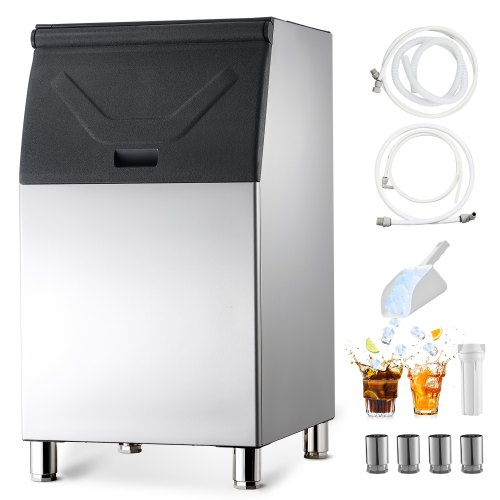 VEVOR Vorratsbehälter Eisbehälter für gewerbliche Eiswürfelbereiter (136 kg Kapazität), Eisvorratsbehälter aus Edelstahl mit höhenverstellbaren Gummifüßen, für Restaurants (nur Behälter)