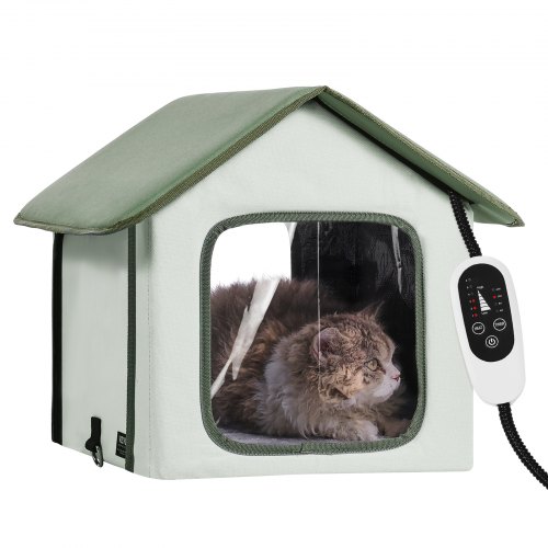 

VEVOR Katzenhütte 35x34x40 cm, Katzenhaus, Katzenhöhle, Katzenunterschlupf aus 600D Oxford-Gewebe mit Beheiztem Kissen, Temperaturerhöhung bis 20 °C, für den Winter, grün (klein)