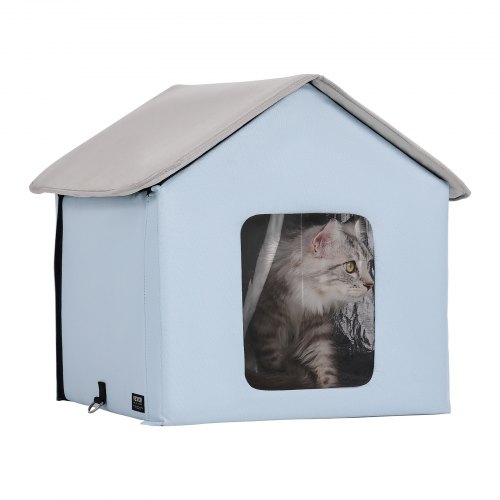 VEVOR Beheiztes Katzenhaus, Katzenunterschlupf für draußen mit einstellbarer Temperatur und Timer, faltbarer Katzenunterschlupf aus 600D Oxford-Gewebe mit beheiztem Kissen für den Winter, um es warm und gemütlich zu haben, blau (klein)