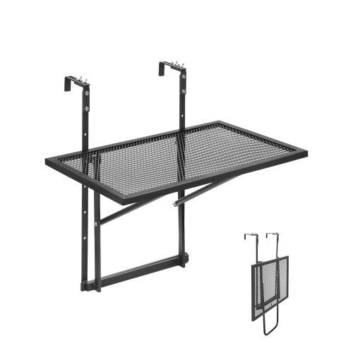 VEVOR Balkontisch, 61x41 cm, klappbarer Balkonhängetisch aus Metall, Klapptisch für Geländer im Freien, 5-stufig verstellbar, passend für Geländer von 1 bis 4,7 Zoll, Serviertisch für Terrasse & Deck