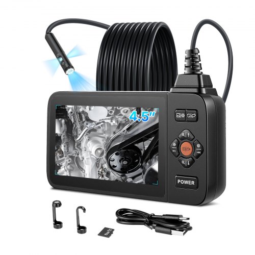 VEVOR Triple Lens Endoskopkamera mit 4,5 Zoll Bildschirm, 3000mAh Akku Inspektionskamera mit 5m Kabel 8X Zoom 180° Bildrotation IP67 Wasserdicht, 8mm Industrie Endoskop mit LED für Auto Rohre Abfluss